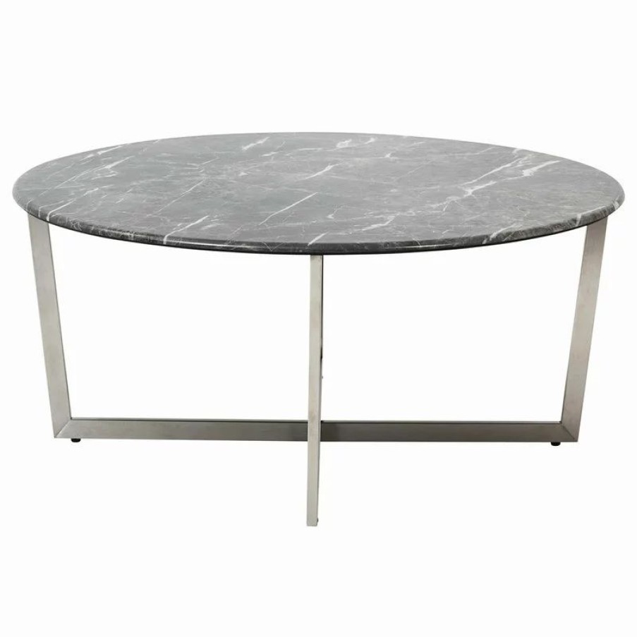 Coffee & Accent Tables * | Euro Style Llona 36 Round Coffee Table In Marble Melamine With Stainless Steel Base, Black