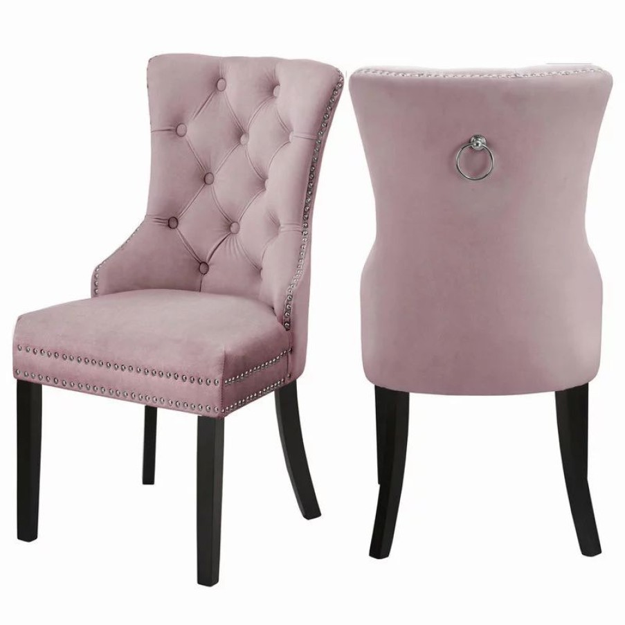 Chairs * | Mod The Monarch Dining Chair, Pink, Velvet, Set Of 2