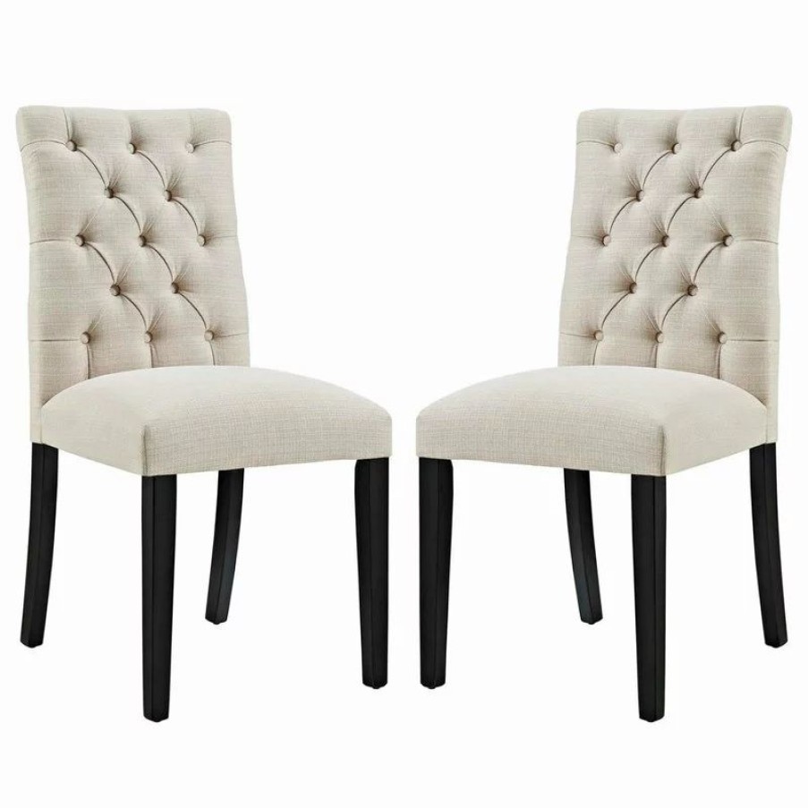 Chairs * | Modway Duchess Fabric Set Of 2 Dining Chair With Beige Finish Eei-3474-Bei