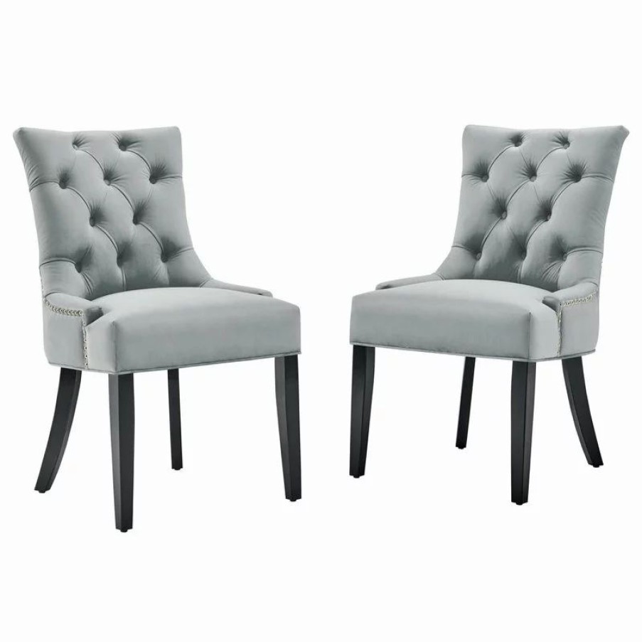 Chairs * | Lexmod Regent Tufted Performance Velvet Dining Side Chairs, Set Of 2, Light Gray