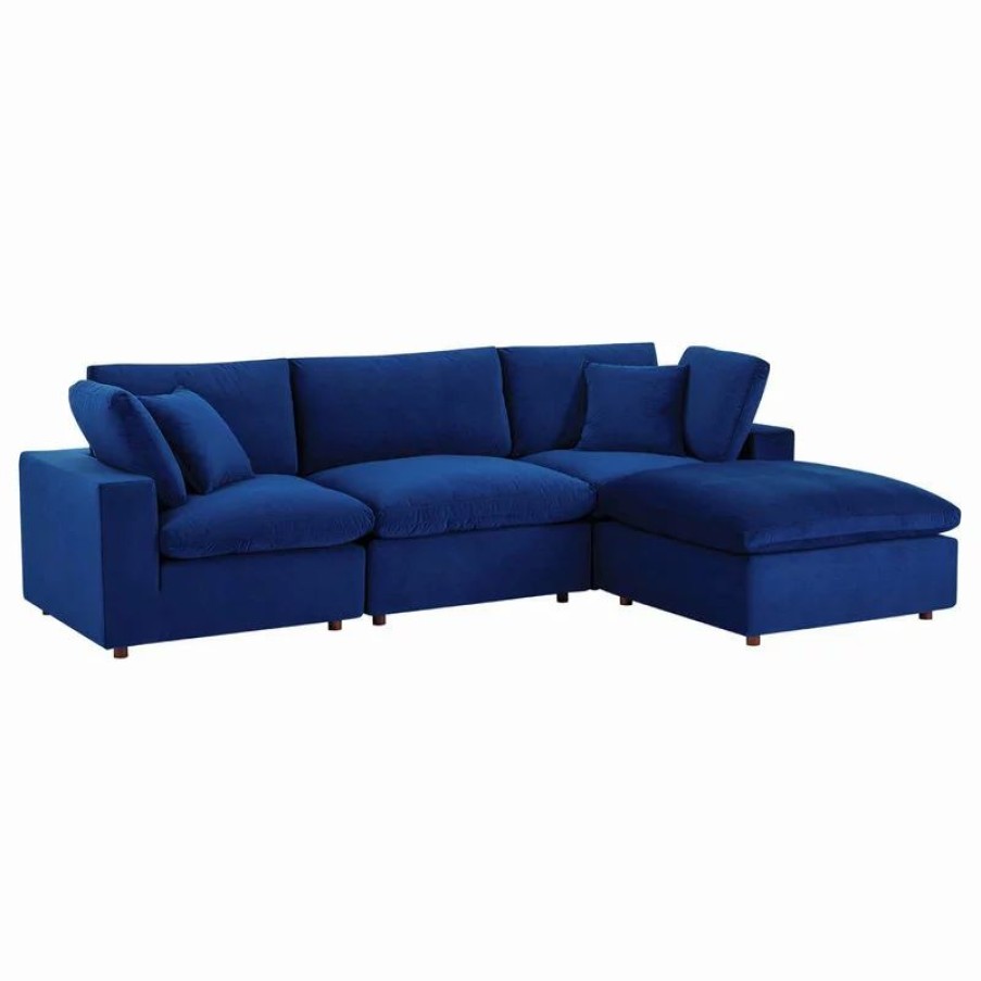 Sofas & Sectionals * | Lexmod Commix Down Filled Overstuffed Performance Velvet 4-Piece Sectional, Navy