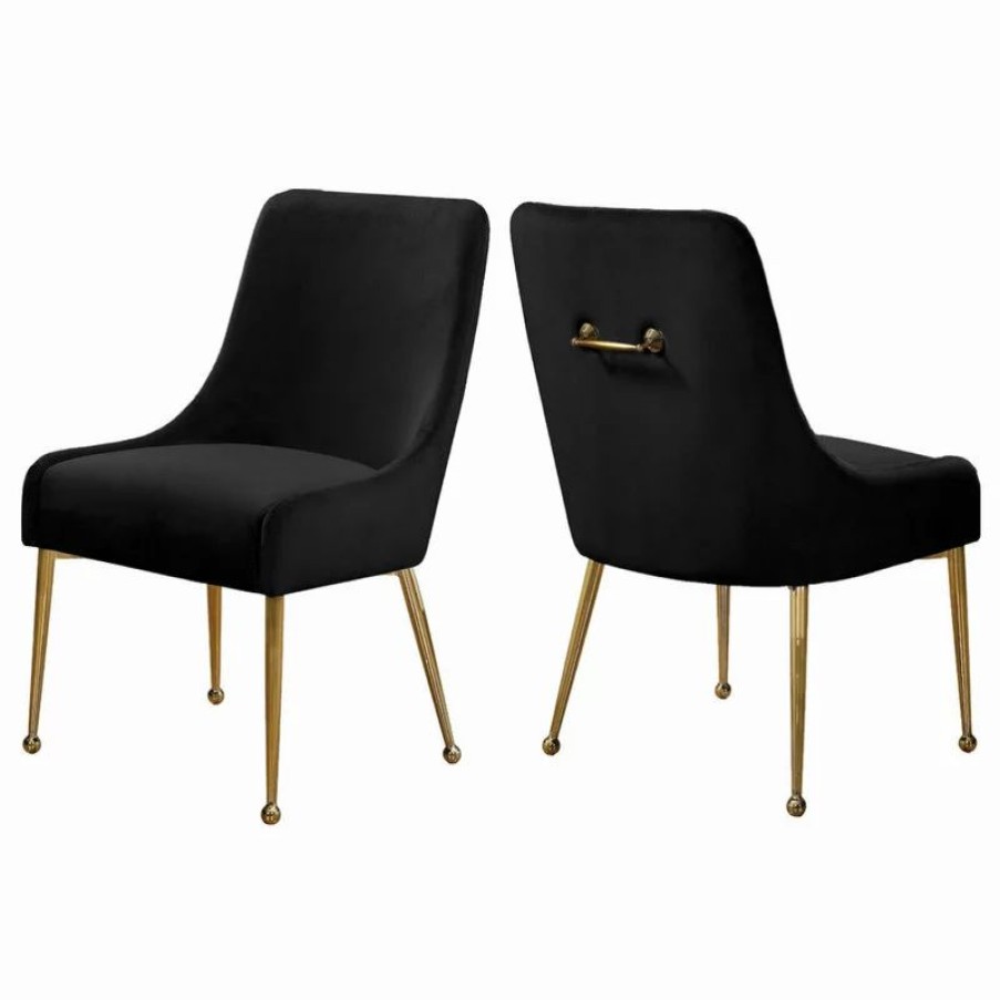 Chairs * | Mod The Cue Dining Chair, Black And Gold, Velvet, Set Of 2