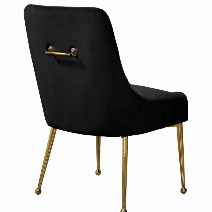 Chairs * | Mod The Cue Dining Chair, Black And Gold, Velvet, Set Of 2