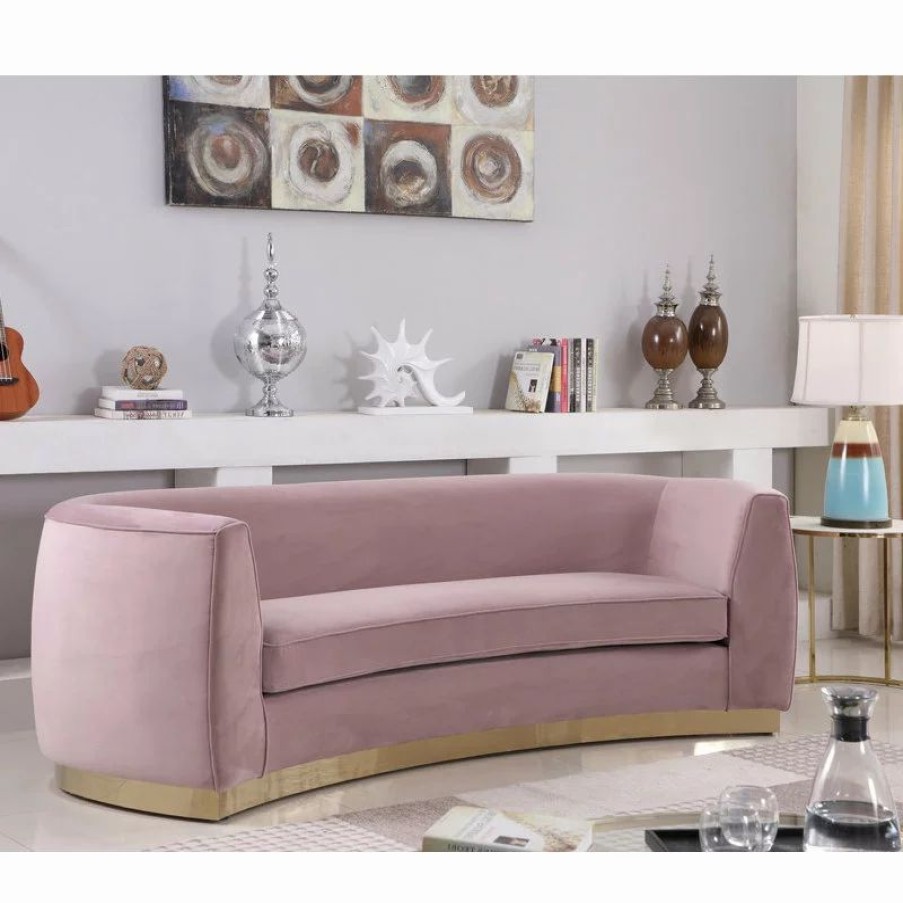 Sofas & Sectionals * | Meridian Furniture Julian Velvet Sofa, Pink, Gold Base