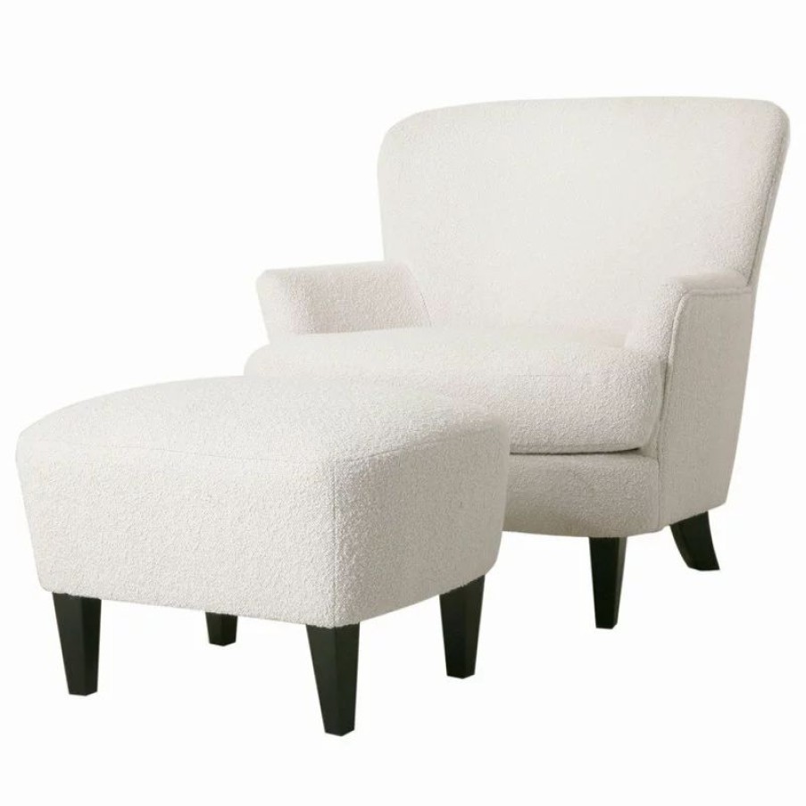 Chairs * | Gdfstudio Gerald Boucle Upholstered Club Chair And Ottoman Set, Almond/Matte Black