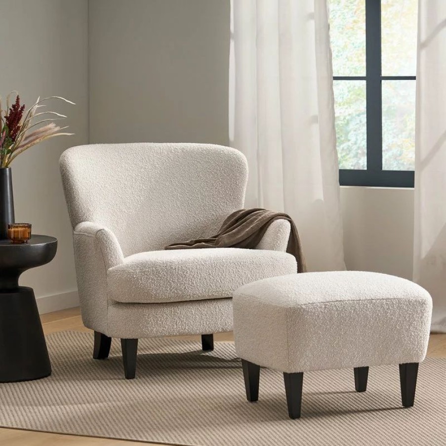 Chairs * | Gdfstudio Gerald Boucle Upholstered Club Chair And Ottoman Set, Almond/Matte Black