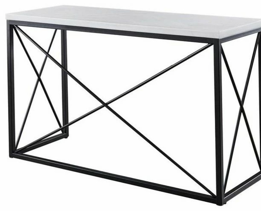 Console Tables * | Steve Silver Skyler White Marble Top Rectangle Sofa Table