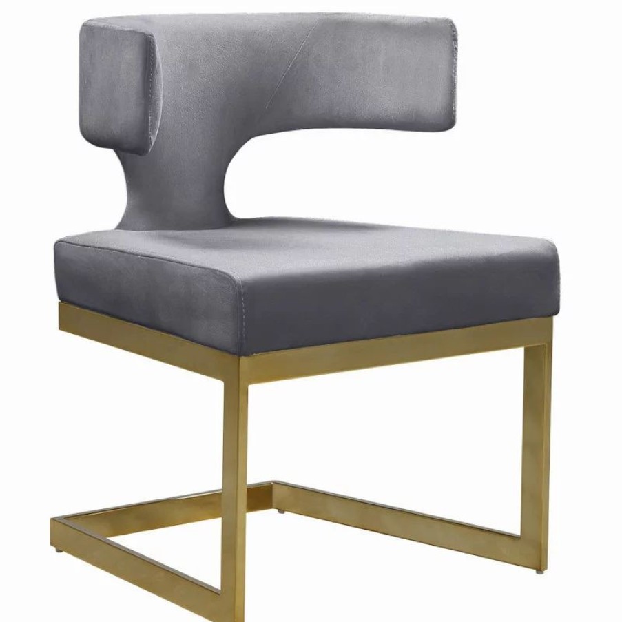 Chairs * | Mod The Eve Dining Chair, Gray And Gold, Velvet And Metal