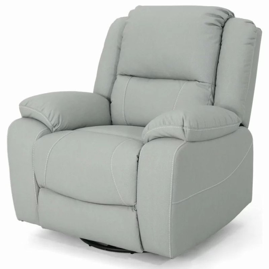Chairs * | Gdfstudio Gdf Studio Teresa Classic Tufted Leather Swivel Recliner, Light Gray/Black