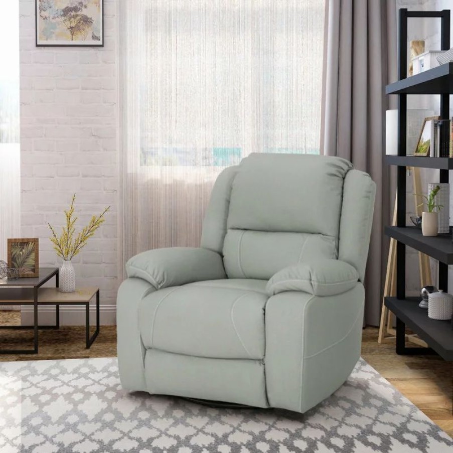 Chairs * | Gdfstudio Gdf Studio Teresa Classic Tufted Leather Swivel Recliner, Light Gray/Black