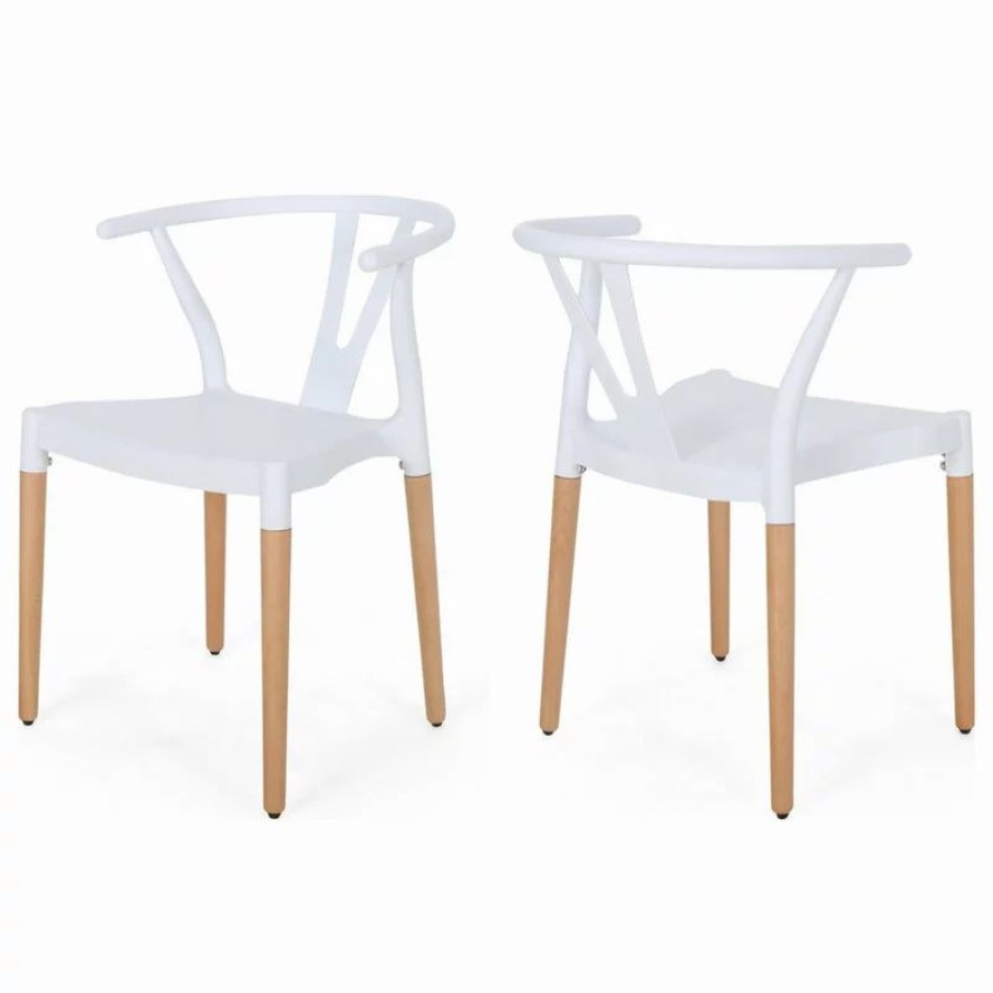 Chairs * | Gdfstudio Victoria Modern Dining Chair With Beech Wood Legs, Set Of 2, White, Natural