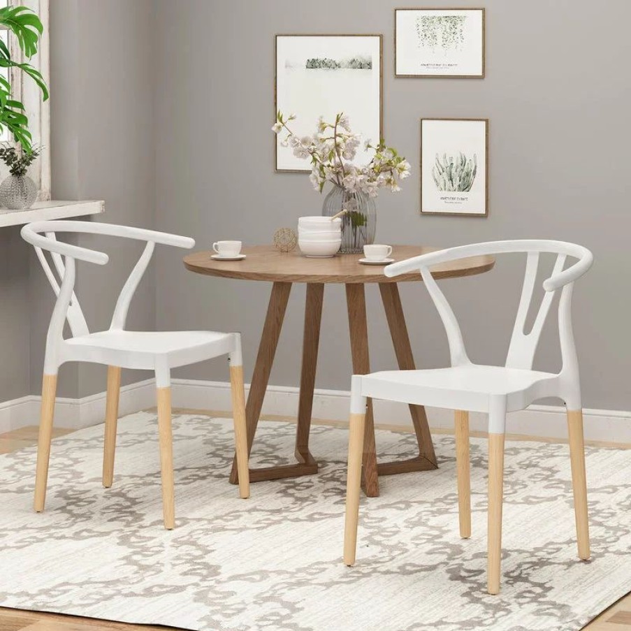 Chairs * | Gdfstudio Victoria Modern Dining Chair With Beech Wood Legs, Set Of 2, White, Natural