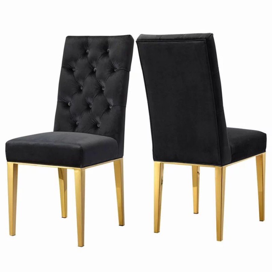 Chairs * | Meridian Furniture Capri Velvet Dining Chair, Set Of 2, Black