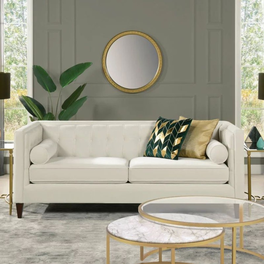 Sofas & Sectionals * | Jennifer Taylor Home Jack 84 Modern Tuxedo Tufted Sofa, Cloud White Performance Velvet