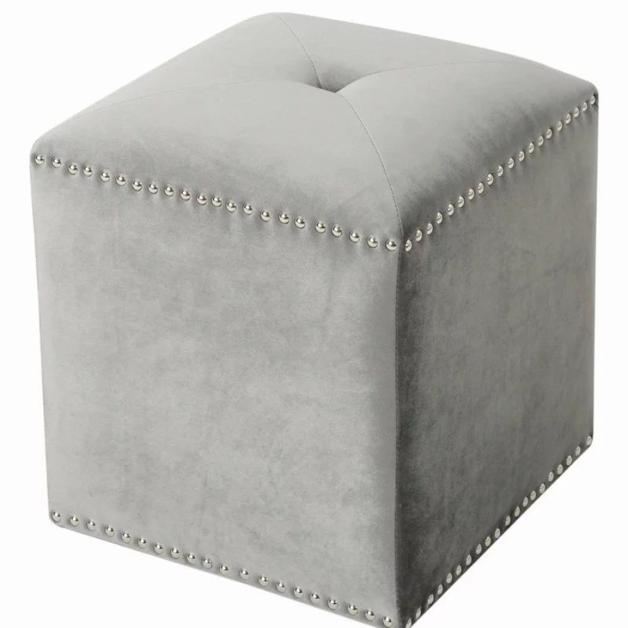 Footstools & Ottomans * | Gdfstudio Gdf Studio Allen Glam Velvet Ottoman, Smoke