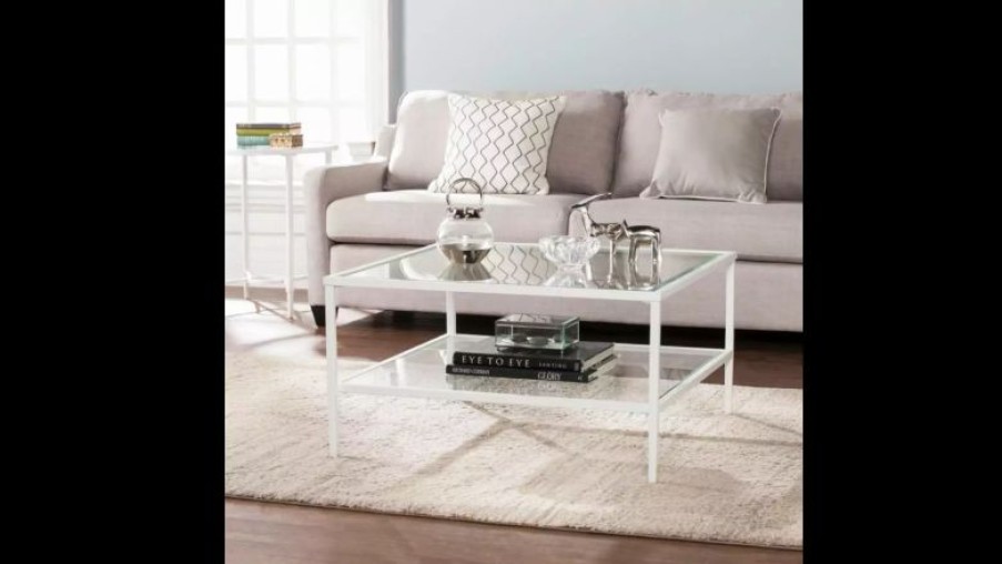 Coffee & Accent Tables * | Sei Furniture Tipton Square Metal/Glass Open Shelf Cocktail Table, White