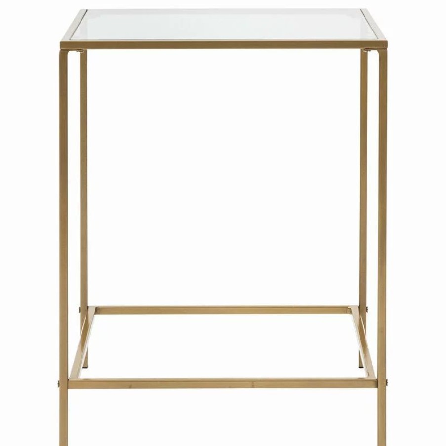 Coffee & Accent Tables * | Euro Style Arvi 18 Clear Glass Side Table, Brass