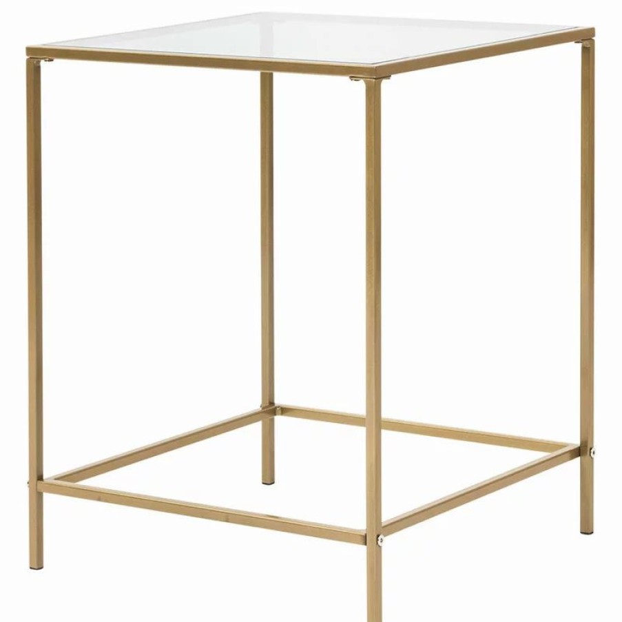 Coffee & Accent Tables * | Euro Style Arvi 18 Clear Glass Side Table, Brass