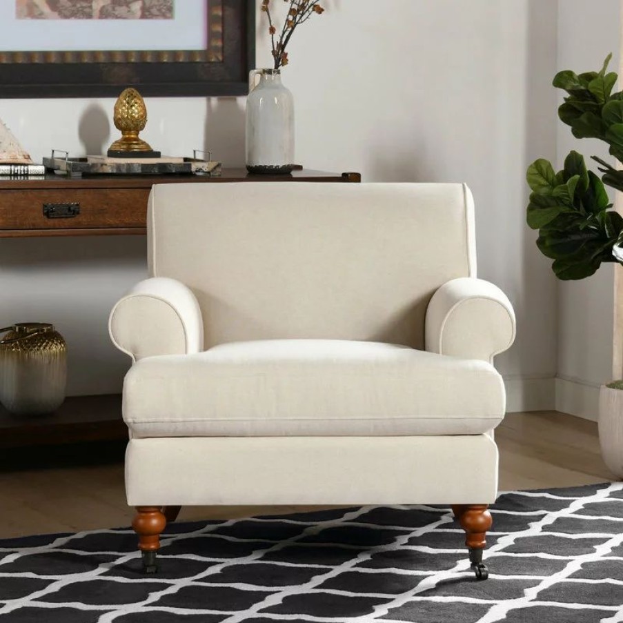 Chairs * | Jennifer Taylor Home Alana Lawson Accent Arm Chair Metal Casters, Sky Neutral Beige