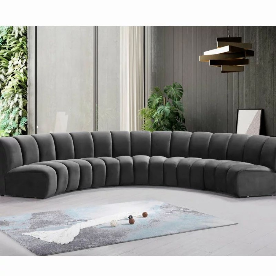 Sofas & Sectionals * | Meridian Furniture Infinity Channel Tufted Velvet Modular Chair, Gray, 5 Piece