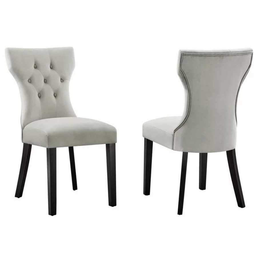 Chairs * | Modway Silhouette Performance Velvet Dining Chairs, Set Of 2, Light Gray