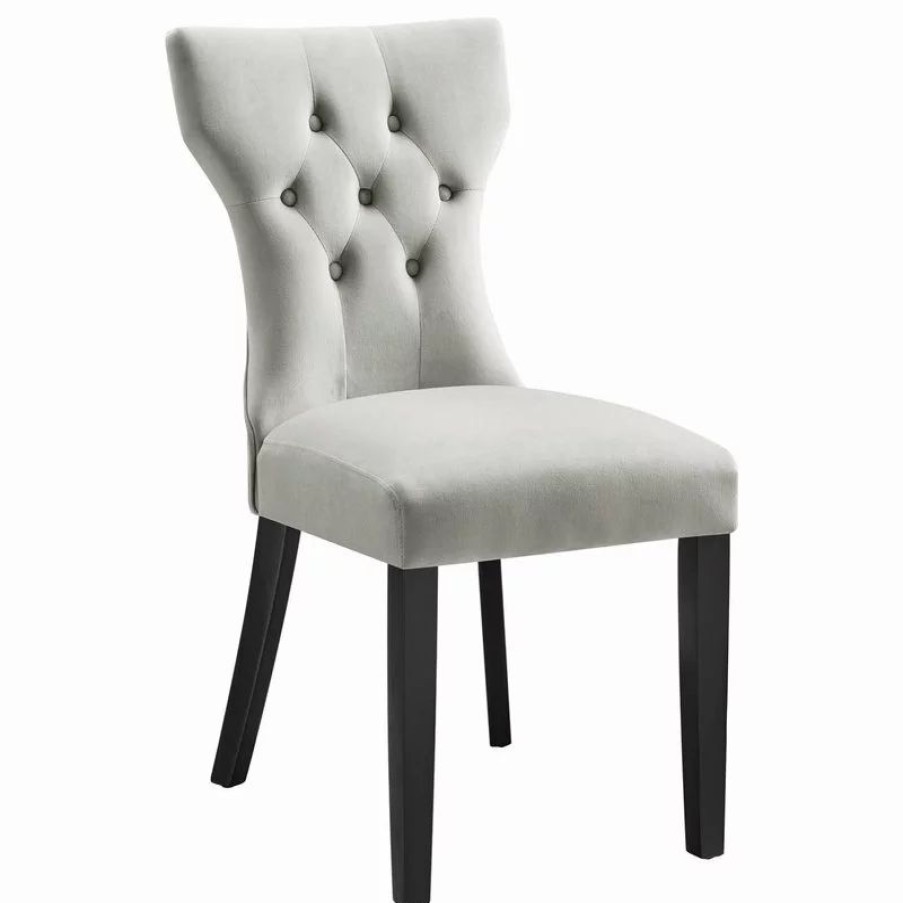 Chairs * | Modway Silhouette Performance Velvet Dining Chairs, Set Of 2, Light Gray