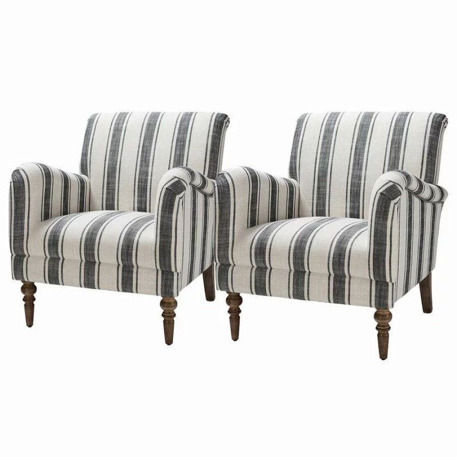 Chairs * | Karat Home Stripe Armchair Set Of 2, Black