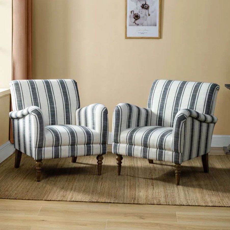Chairs * | Karat Home Stripe Armchair Set Of 2, Black