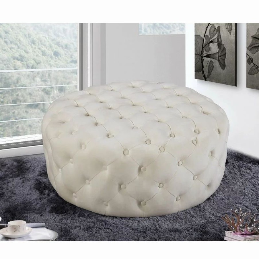 Footstools & Ottomans * | Meridian Furniture Addison Velvet Ottoman/Bench, Cream
