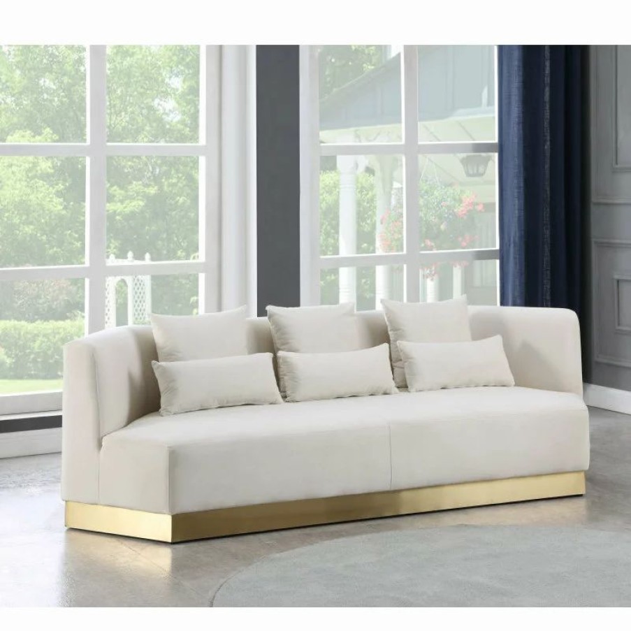 Sofas & Sectionals * | Meridian Furniture Marquis Velvet Sofa With Brushed Gold Stainless Steel Base, Cream