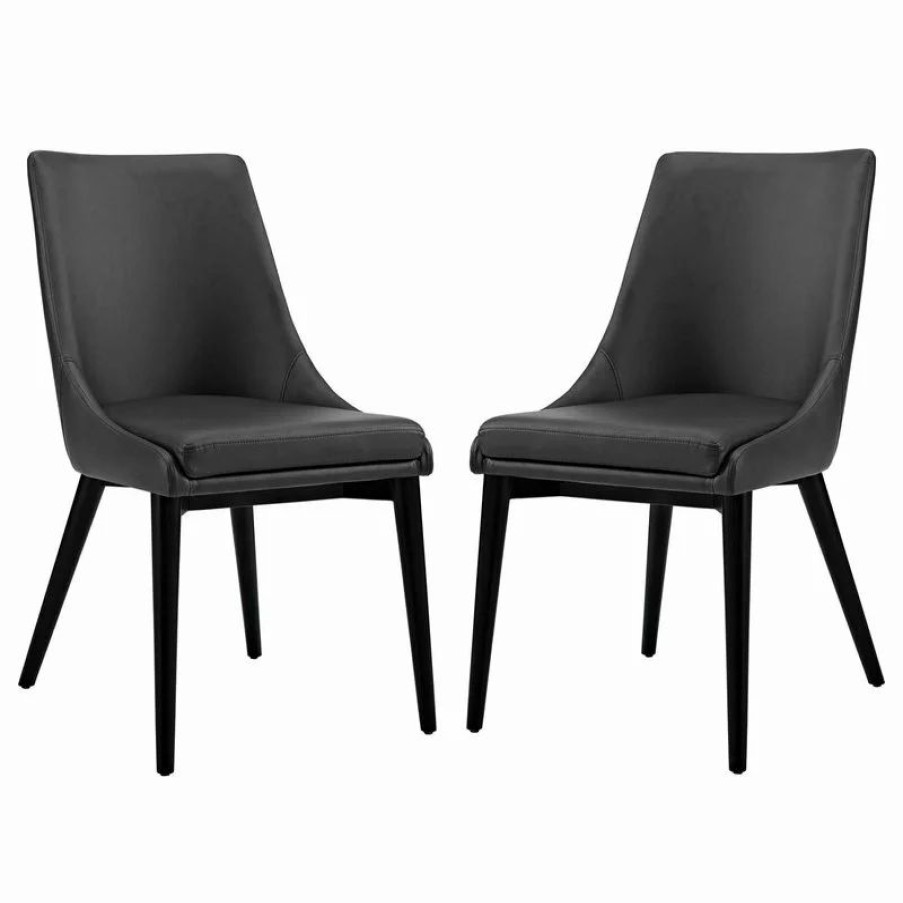 Chairs * | Lexmod Viscount Dining Side Chairs Faux Leather, Set Of 2, Black