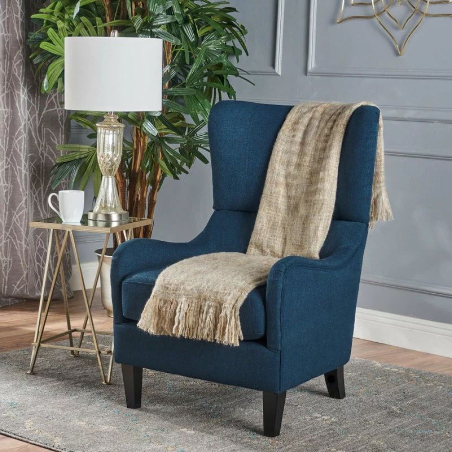 Chairs * | Gdfstudio Gdf Studio Quinn Navy Blue Fabric Sofa Chair, Navy Blue