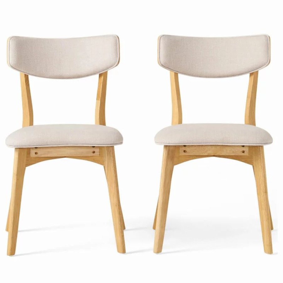 Chairs * | Gdfstudio Crystal Mid-Century Modern Fabric Upholstered Dining Chairs, Set Of 2, Light Beige