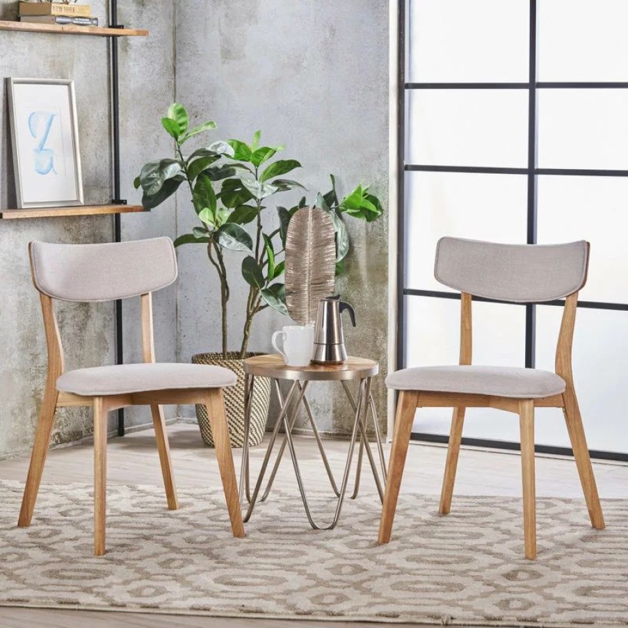Chairs * | Gdfstudio Crystal Mid-Century Modern Fabric Upholstered Dining Chairs, Set Of 2, Light Beige