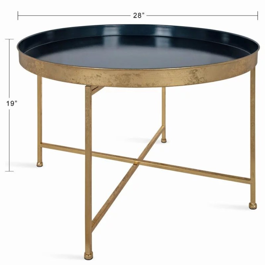 Coffee & Accent Tables * | Uniek Celia Round Metal Coffee Table, Navy Blue/Gold 28.25 28.25 19