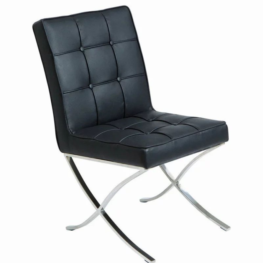 Chairs * | Gdfstudio Gdf Studio Pandora Modern Button Tufted Bonded Leather Dining Chairs, Set Of 2