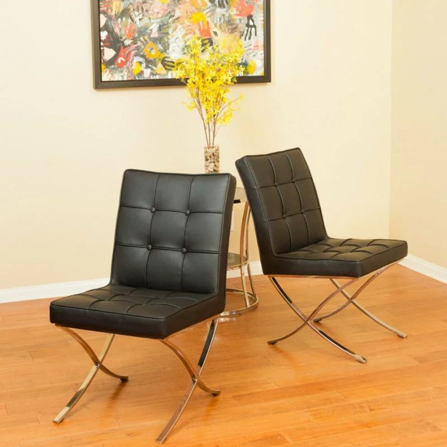 Chairs * | Gdfstudio Gdf Studio Pandora Modern Button Tufted Bonded Leather Dining Chairs, Set Of 2