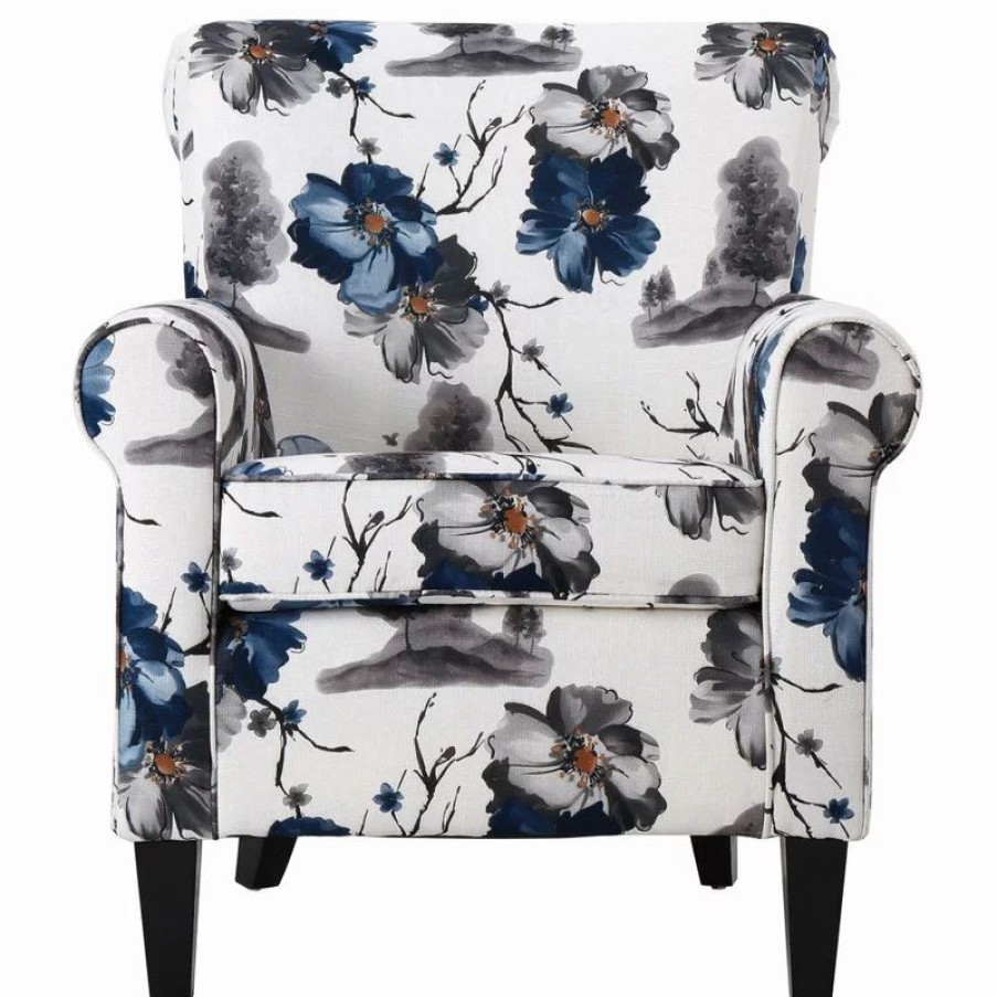 Chairs * | Gdfstudio Gdf Studio Manon Blue & White Floral Print Fabric Club Chair