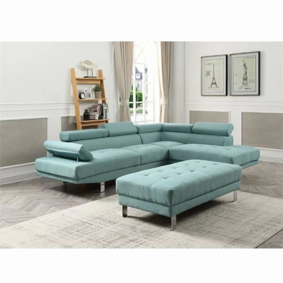 Sofas & Sectionals * | Glory Furniture Riveredge Twill Fabric Sectional In Teal