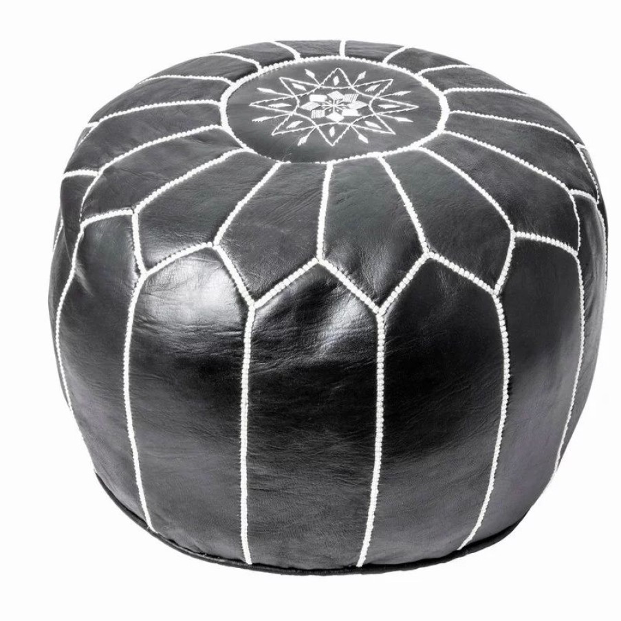 Footstools & Ottomans * | Nuloom Leather Jerrie Contemporary Ottoman, Black