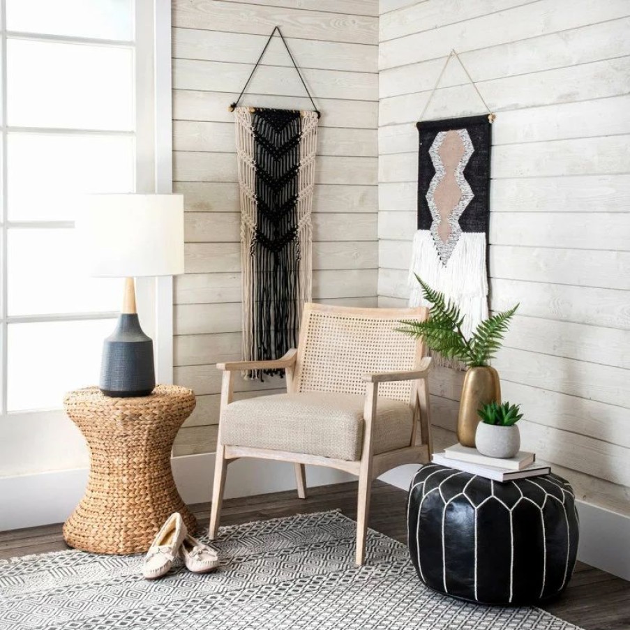 Footstools & Ottomans * | Nuloom Leather Jerrie Contemporary Ottoman, Black