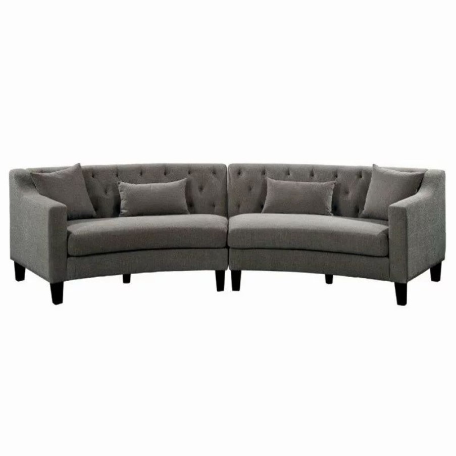 Sofas & Sectionals * | Furniture Of America E-Commerce By Enitial Lab Furniture Of America Stenson Contemporary Chenille Tufted Sectional In Warm Gray
