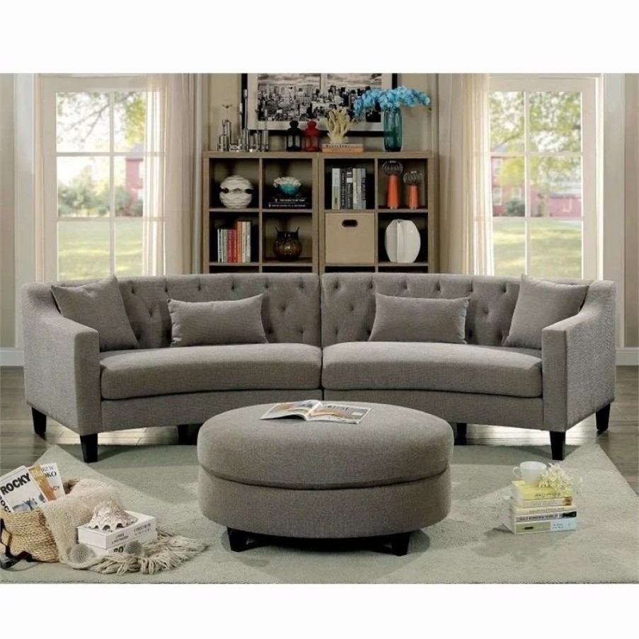 Sofas & Sectionals * | Furniture Of America E-Commerce By Enitial Lab Furniture Of America Stenson Contemporary Chenille Tufted Sectional In Warm Gray