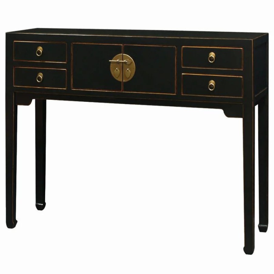 Console Tables * | China Furniture And Arts Distressed Black Elmwood Mandarin Console
