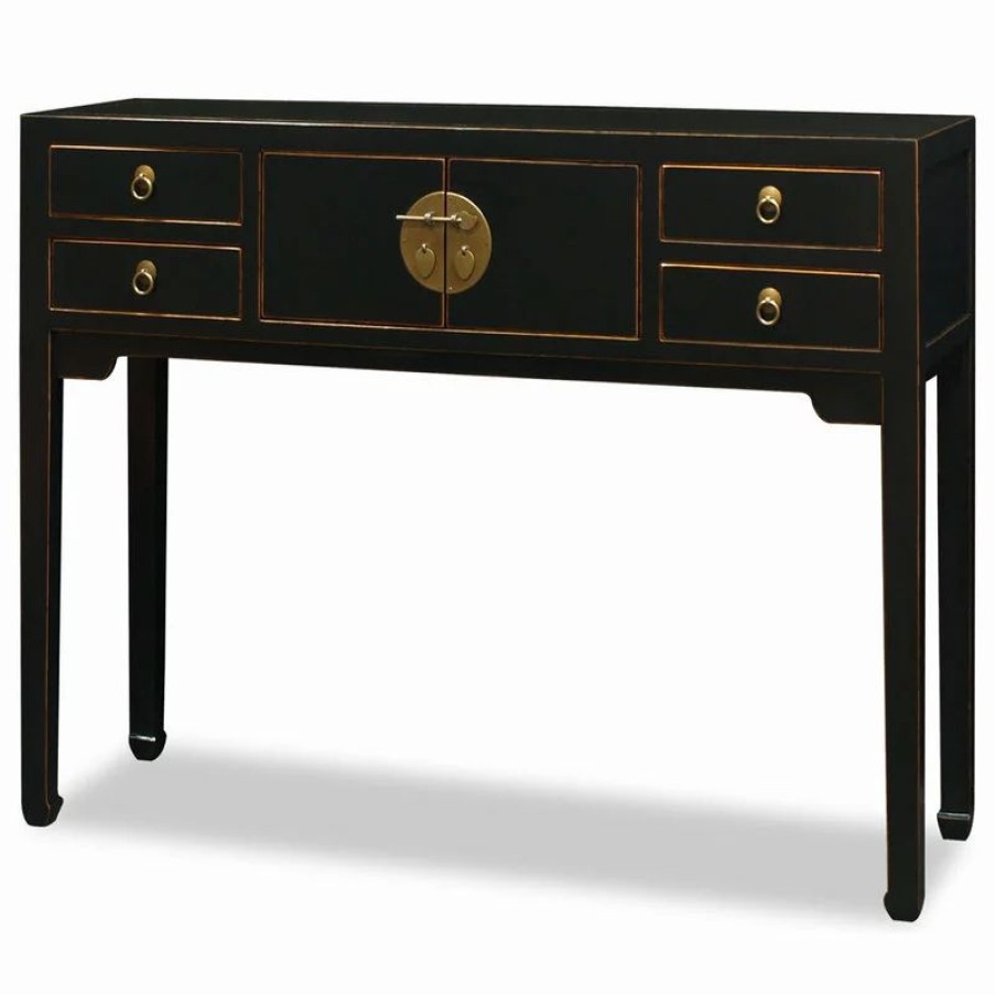Console Tables * | China Furniture And Arts Distressed Black Elmwood Mandarin Console