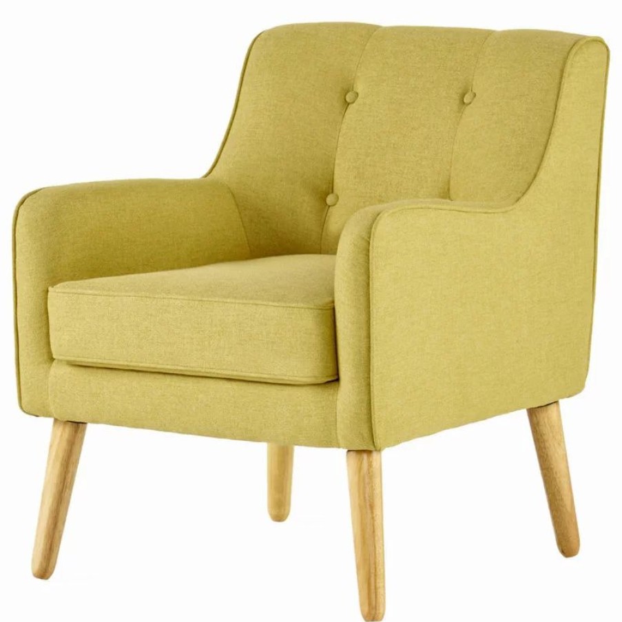 Chairs * | Gdfstudio Gdf Studio Fontinella Mid-Century Modern Fabric Tufted Arm Chair, Verdure Yellow, Single
