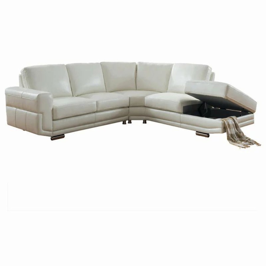 Sofas & Sectionals * | Kemp International Inc Cecile Leather Craft Sectional, Ivory White