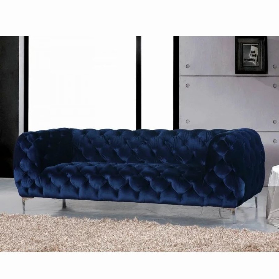 Sofas & Sectionals * | Meridian Furniture Mercer Navy Velvet Sofa