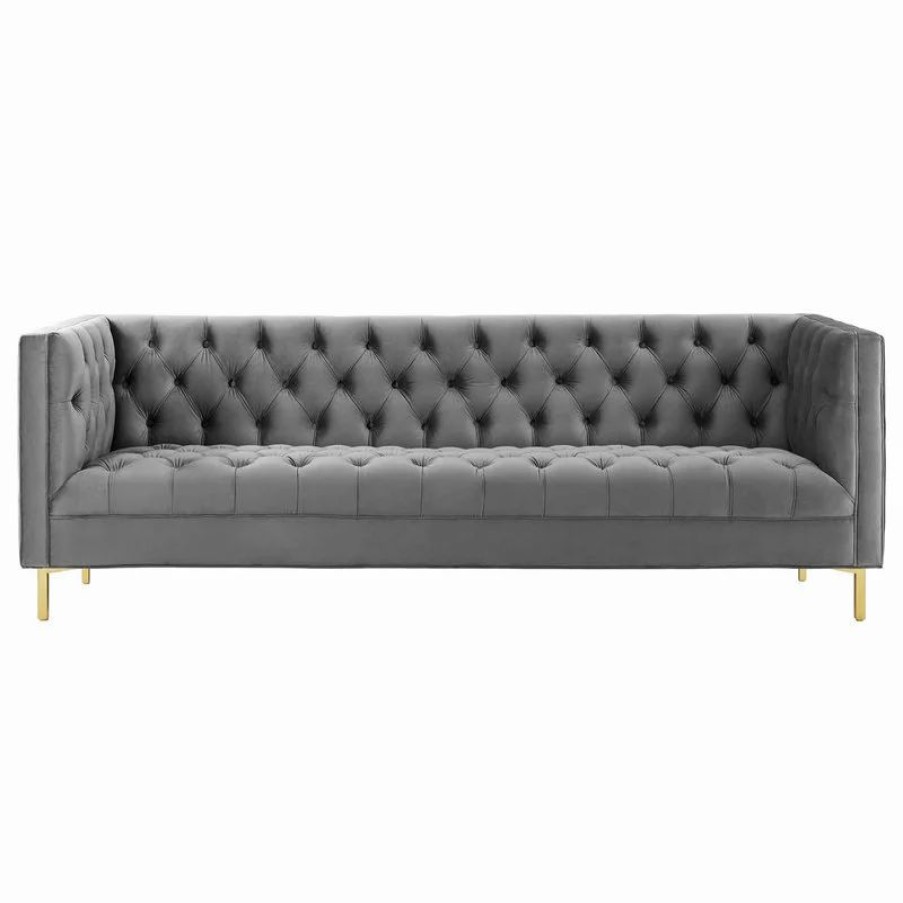 Sofas & Sectionals * | Modway Delight Tufted Button Performance Velvet Sofa Eei-3455-Gry