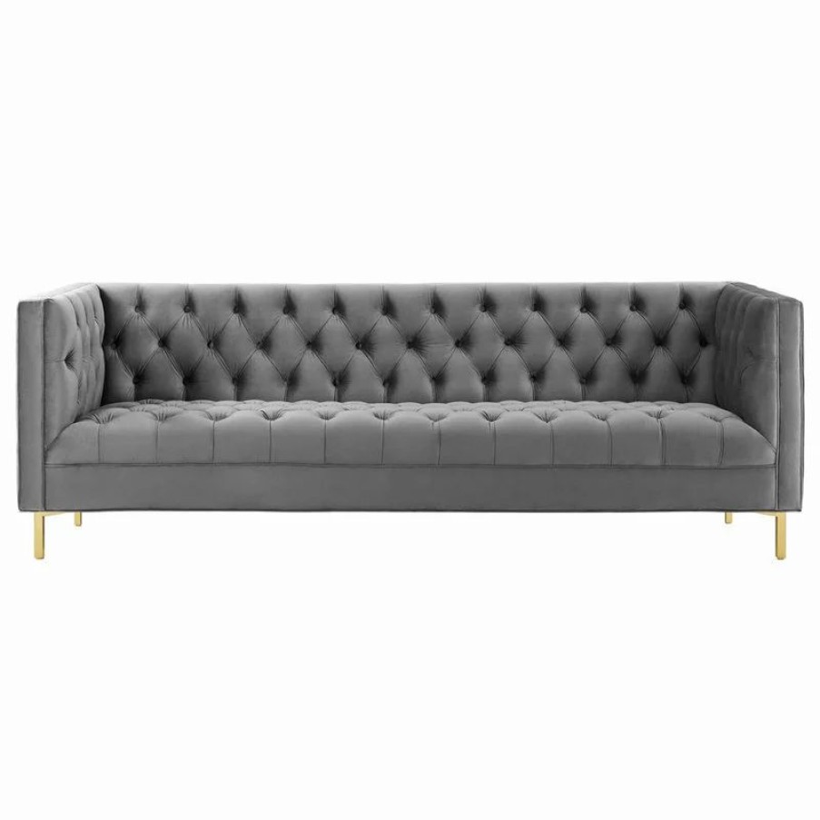 Sofas & Sectionals * | Modway Delight Tufted Button Performance Velvet Sofa Eei-3455-Gry
